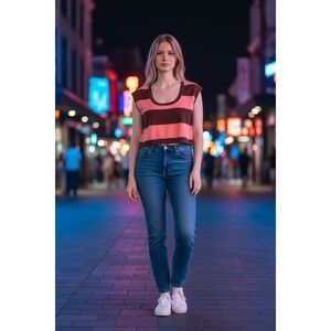 Tropic of C Ballet Top Pink Brown Stripe Colorblock Knit Crop Sleeveless M NEW